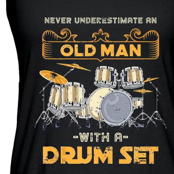 Retired Old Men Drummer Percussion Music Retirement Drums Ladies Essential Flowy Tank