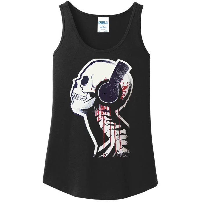 Rock On Music Forever Skull With Headphones Ladies Essential Tank