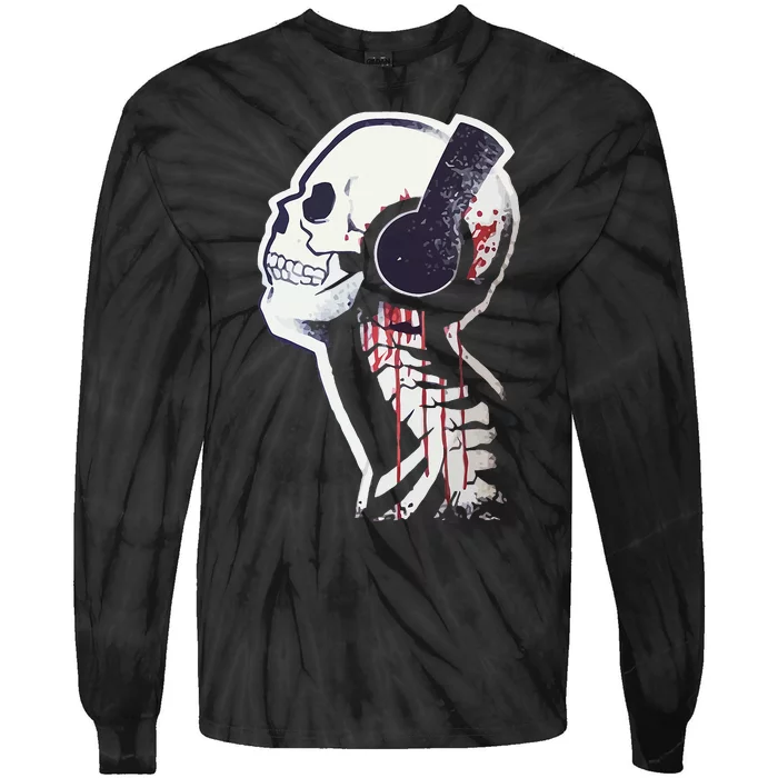 Rock On Music Forever Skull With Headphones Tie-Dye Long Sleeve Shirt