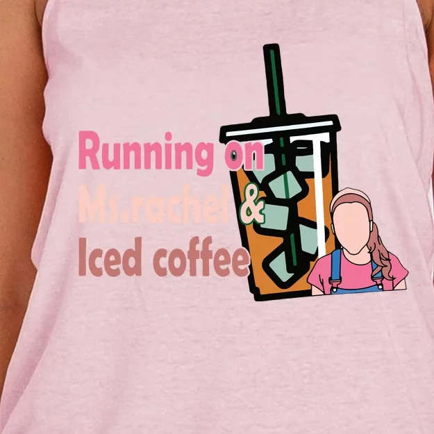 Running On Ms Rachel And Iced Coffee Women's Knotted Racerback Tank