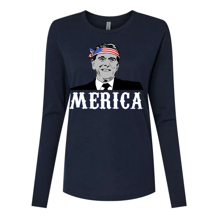 Ronald Reagan Merica Womens Cotton Relaxed Long Sleeve T-Shirt