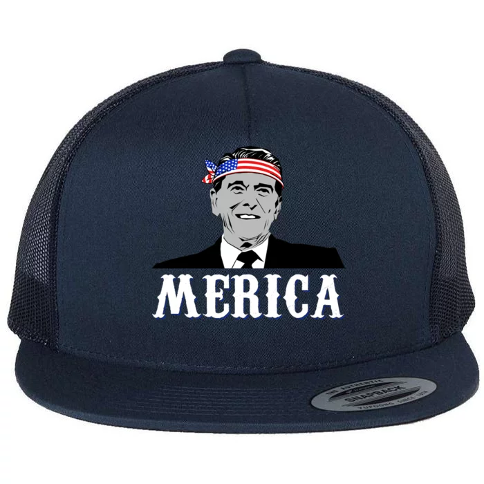 Ronald Reagan Merica Flat Bill Trucker Hat