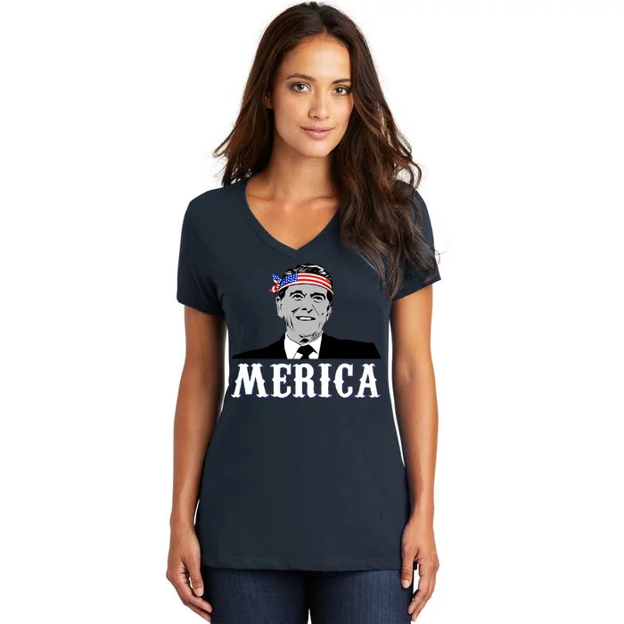 Ronald Reagan Merica Women's V-Neck T-Shirt