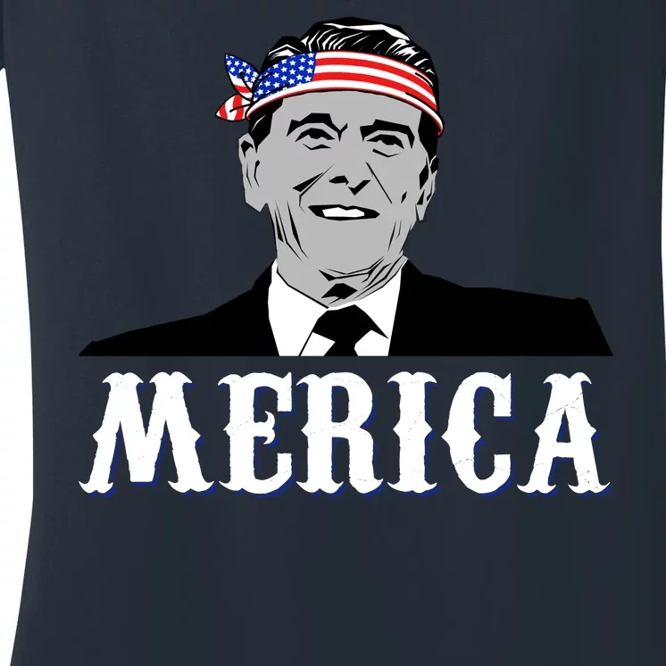 Ronald Reagan Merica Women's V-Neck T-Shirt