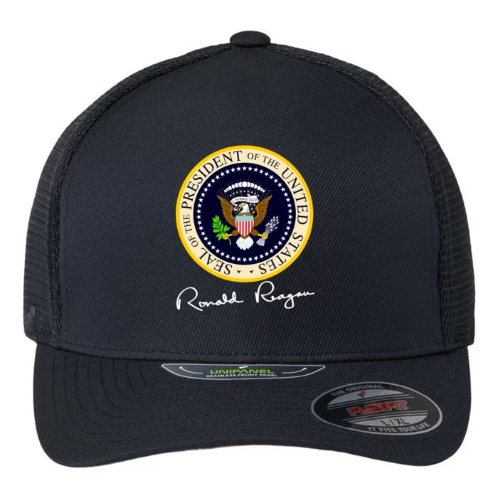 Ronald Reagan Presidential Seal Signature Flexfit Unipanel Trucker Cap