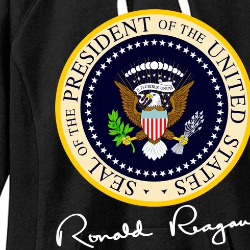 Ronald Reagan Presidential Seal Signature Women's Fleece Hoodie