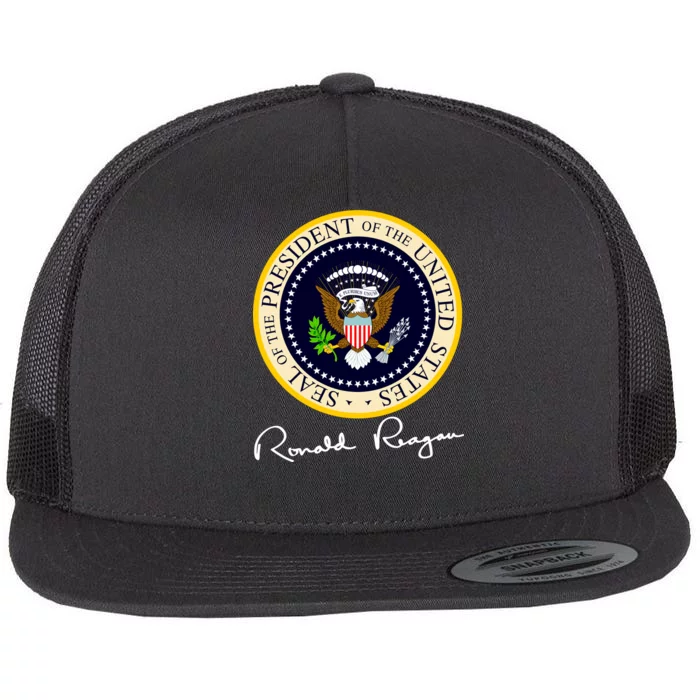 Ronald Reagan Presidential Seal Signature Flat Bill Trucker Hat