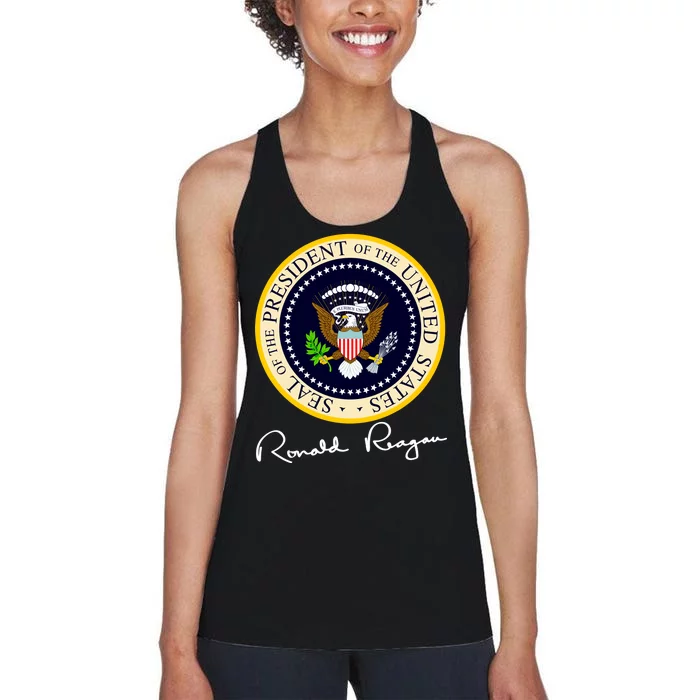 Ronald Reagan Presidential Seal Signature Women's Racerback Tank