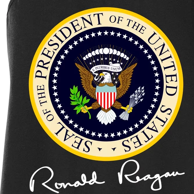 Ronald Reagan Presidential Seal Signature Women's Racerback Tank