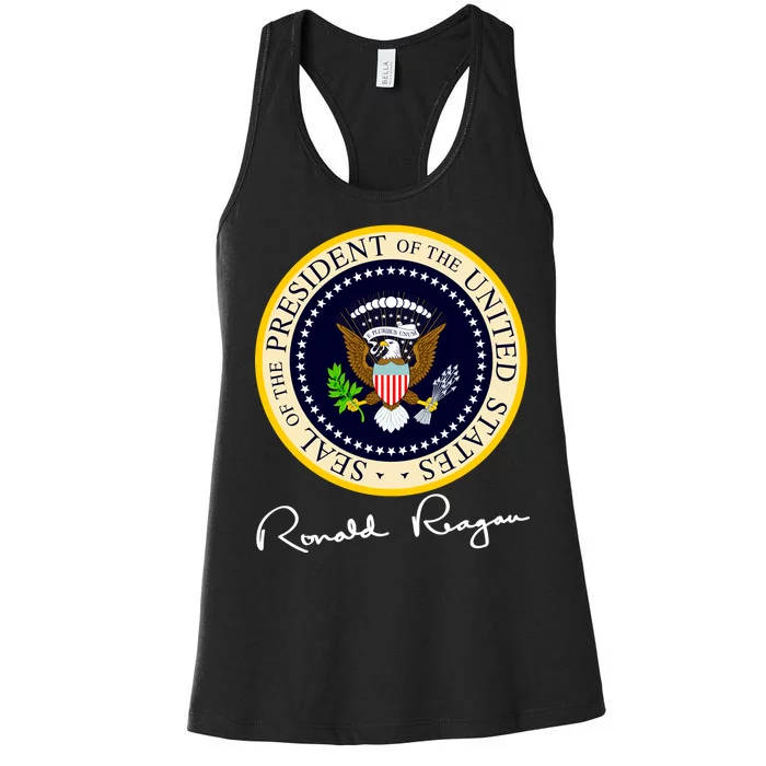 Ronald Reagan Presidential Seal Signature Women's Racerback Tank