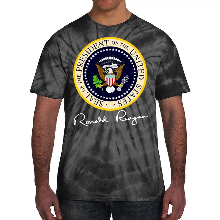 Ronald Reagan Presidential Seal Signature Tie-Dye T-Shirt