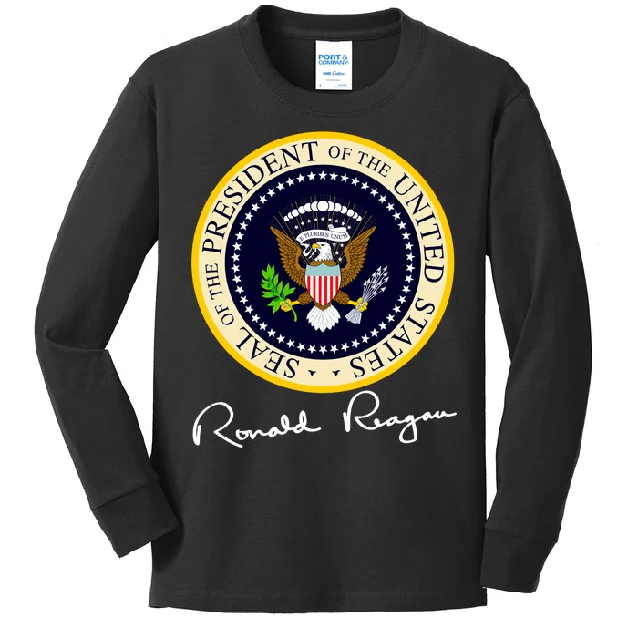 Ronald Reagan Presidential Seal Signature Kids Long Sleeve Shirt