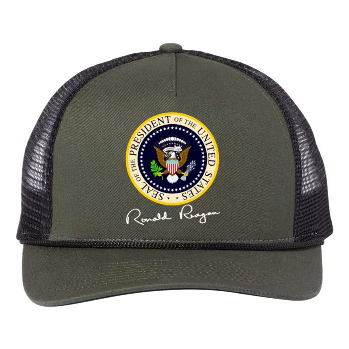 Ronald Reagan Presidential Seal Signature Retro Rope Trucker Hat Cap