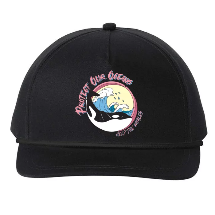 Respect Our Oceans Help The Whales Distressed Vintage Orca Snapback Five-Panel Rope Hat