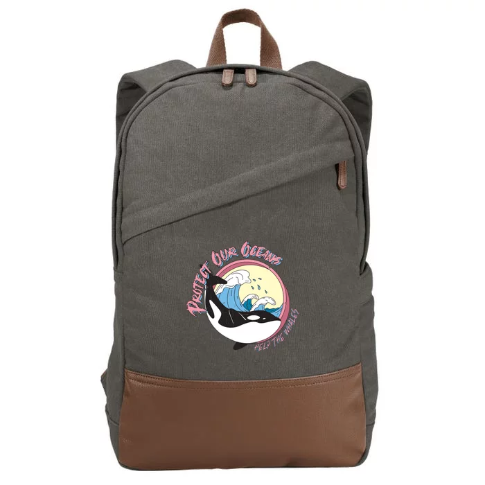 Respect Our Oceans Help The Whales Distressed Vintage Orca Cotton Canvas Backpack