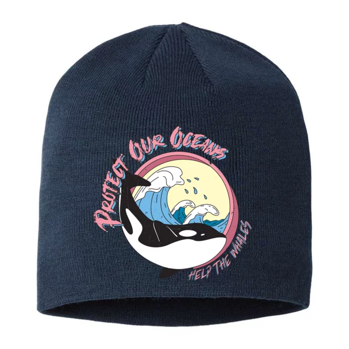 Respect Our Oceans Help The Whales Distressed Vintage Orca 8 1/2in Sustainable Knit Beanie