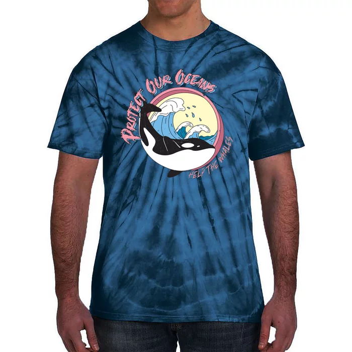 Respect Our Oceans Help The Whales Distressed Vintage Orca Tie-Dye T-Shirt