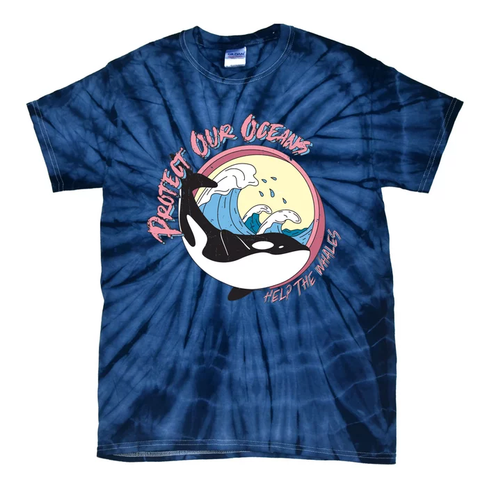 Respect Our Oceans Help The Whales Distressed Vintage Orca Tie-Dye T-Shirt