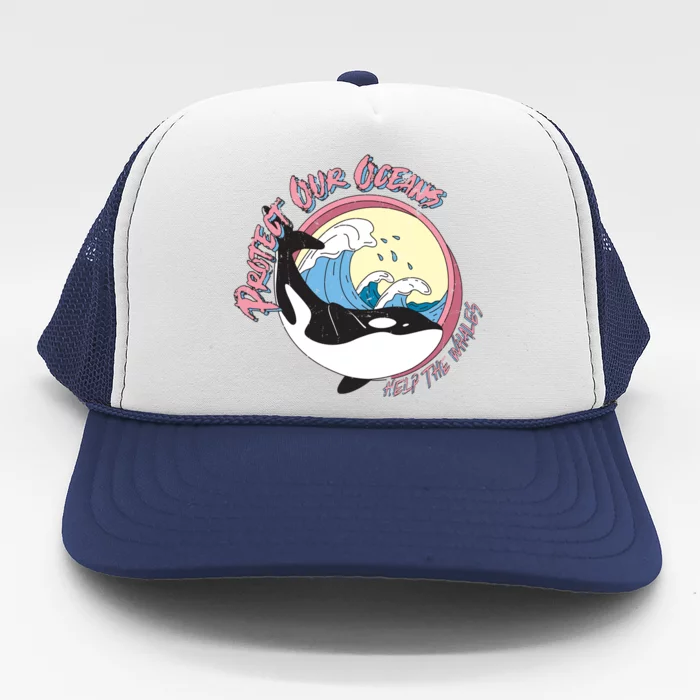 Respect Our Oceans Help The Whales Distressed Vintage Orca Trucker Hat