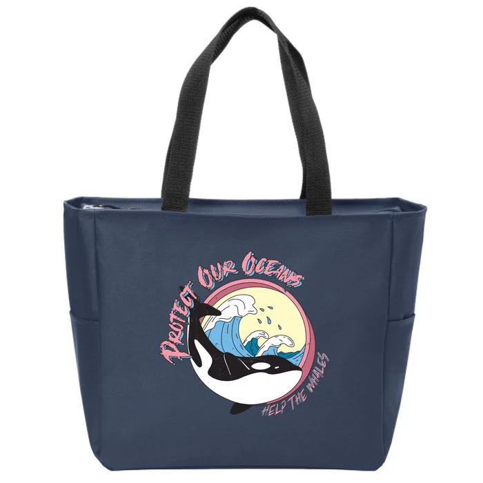 Respect Our Oceans Help The Whales Distressed Vintage Orca Zip Tote Bag