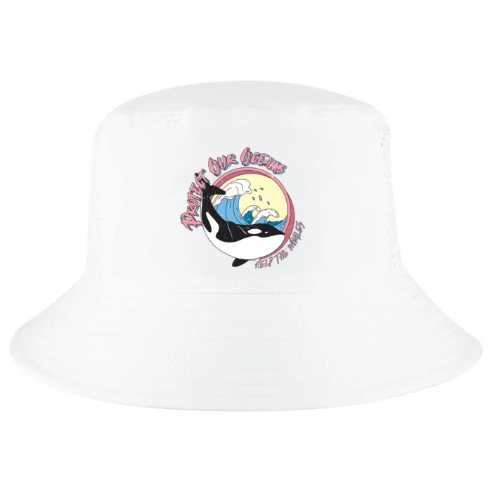 Respect Our Oceans Help The Whales Distressed Vintage Orca Cool Comfort Performance Bucket Hat