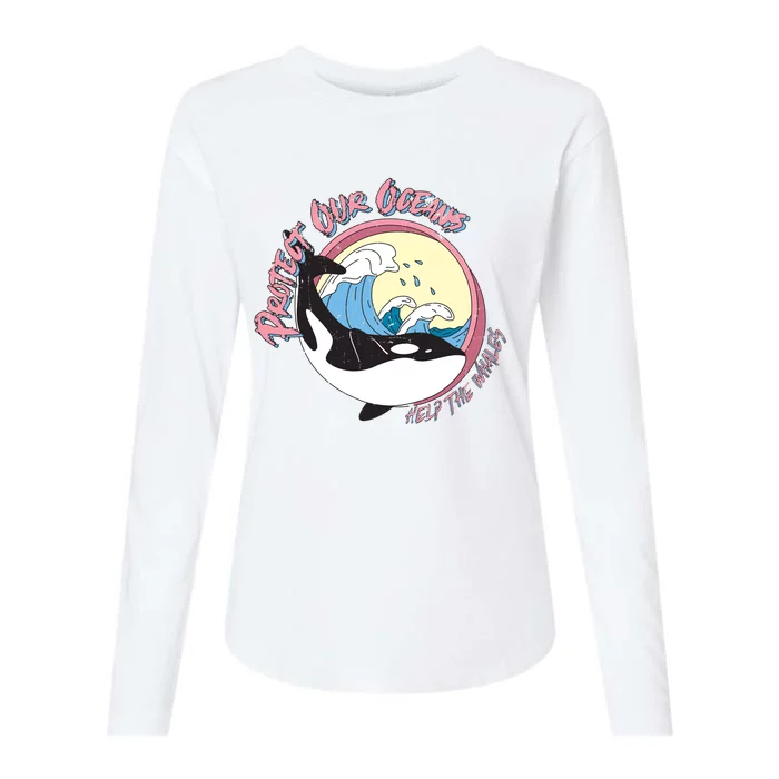 Respect Our Oceans Help The Whales Distressed Vintage Orca Womens Cotton Relaxed Long Sleeve T-Shirt