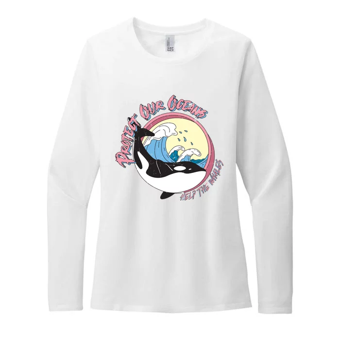 Respect Our Oceans Help The Whales Distressed Vintage Orca Womens CVC Long Sleeve Shirt