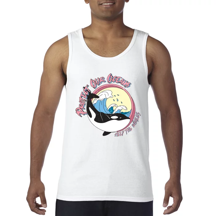 Respect Our Oceans Help The Whales Distressed Vintage Orca Tank Top