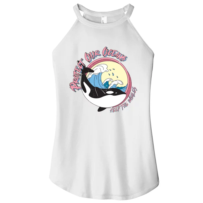 Respect Our Oceans Help The Whales Distressed Vintage Orca Women’s Perfect Tri Rocker Tank