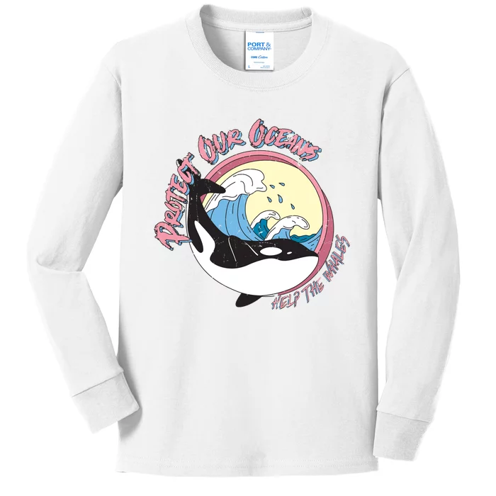 Respect Our Oceans Help The Whales Distressed Vintage Orca Kids Long Sleeve Shirt