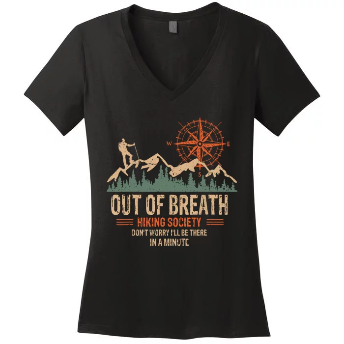 Retro Out Of Breath Hiking Society Gift For Hiker Women's V-Neck T-Shirt