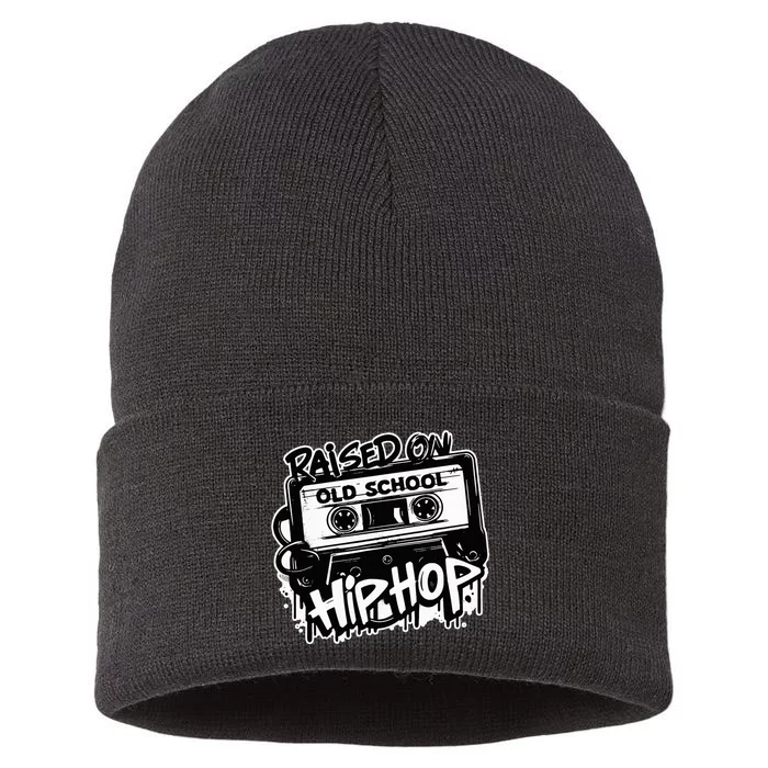 Raised On Old School Hip Hop Anniversary Cassette Graffiti Sustainable Knit Beanie