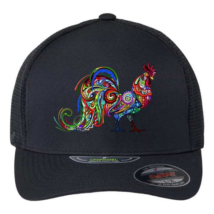 Rooster Trippy Cockerel Cock Flexfit Unipanel Trucker Cap