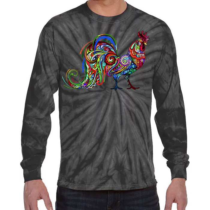 Rooster Trippy Cockerel Cock Tie-Dye Long Sleeve Shirt