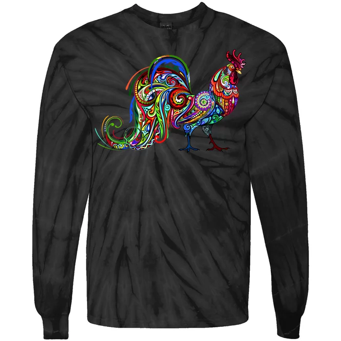 Rooster Trippy Cockerel Cock Tie-Dye Long Sleeve Shirt