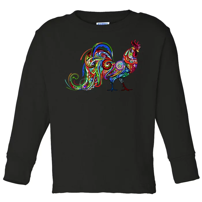 Rooster Trippy Cockerel Cock Toddler Long Sleeve Shirt