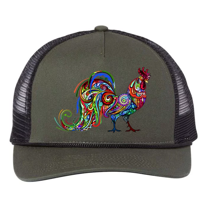 Rooster Trippy Cockerel Cock Retro Rope Trucker Hat Cap