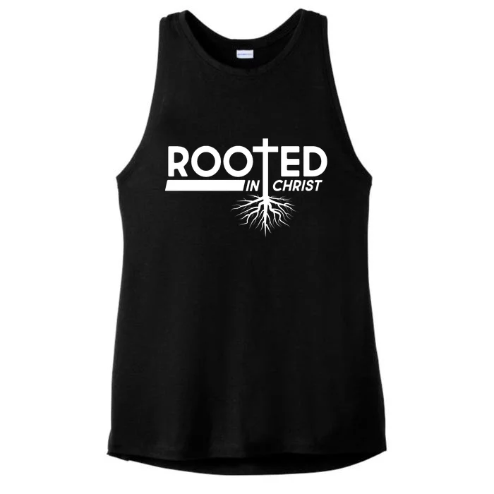 Rooted In Christ Tree Roots Ladies Tri-Blend Wicking Tank