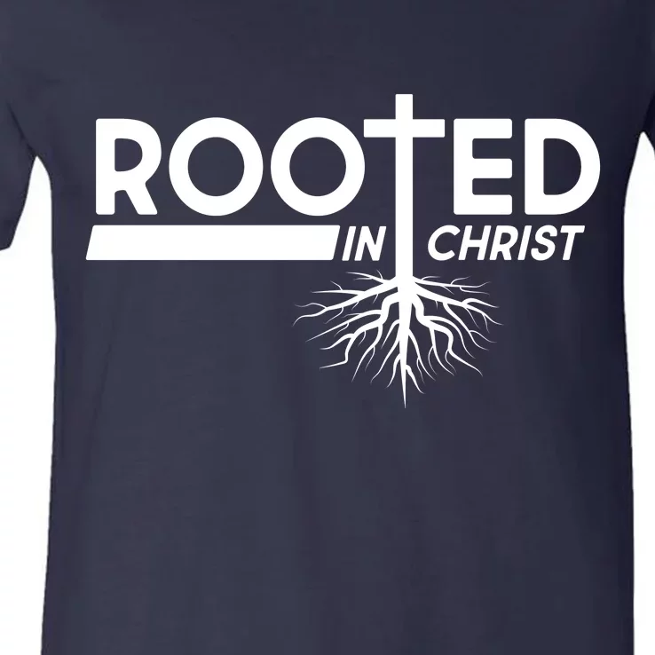 Rooted In Christ Tree Roots V-Neck T-Shirt