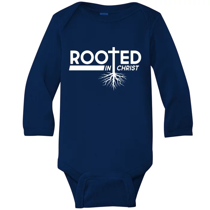 Rooted In Christ Tree Roots Baby Long Sleeve Bodysuit