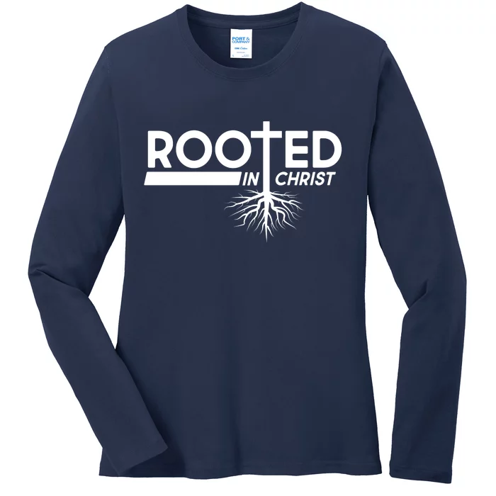 Rooted In Christ Tree Roots Ladies Long Sleeve Shirt