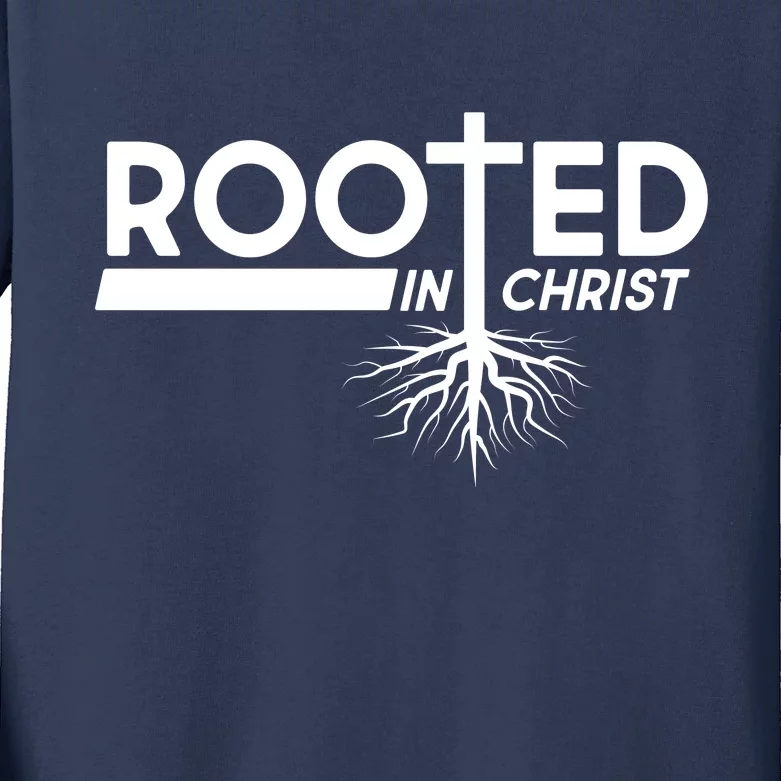 Rooted In Christ Tree Roots Kids Long Sleeve Shirt