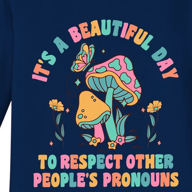 Respect Other People's Pronouns Peace Love Human Rights Baby Long Sleeve Bodysuit