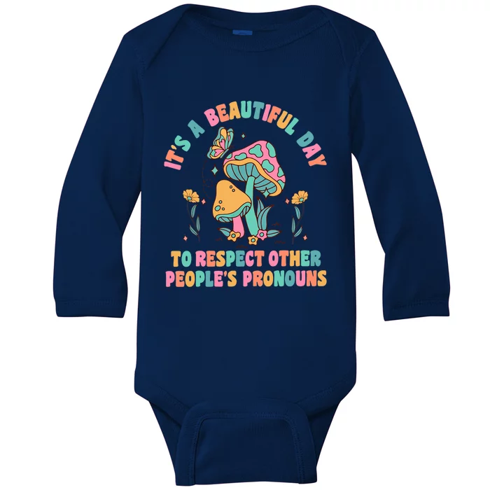 Respect Other People's Pronouns Peace Love Human Rights Baby Long Sleeve Bodysuit