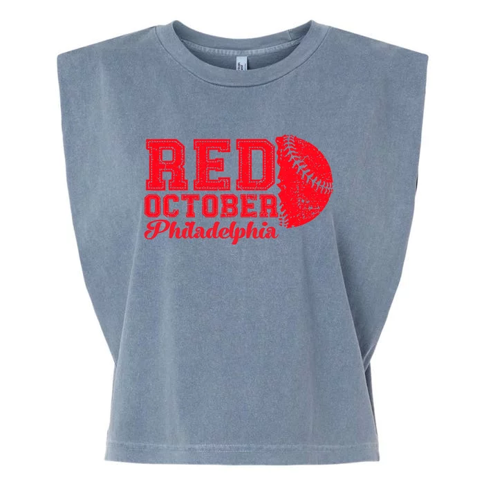 Red October Philadelphia Skyline Retro Philly Cityscap Garment-Dyed Women's Muscle Tee