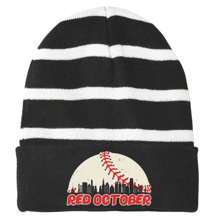 Red October Philadelphia Baseball Striped Beanie with Solid Band