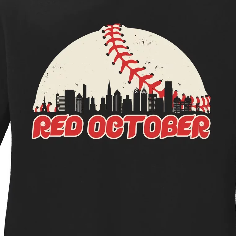 Red October Philadelphia Baseball Ladies Long Sleeve Shirt