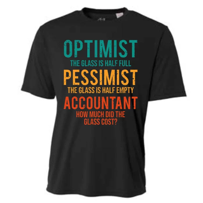 Retro Optimist Pessimist Accountant Glass Funny Cooling Performance Crew T-Shirt