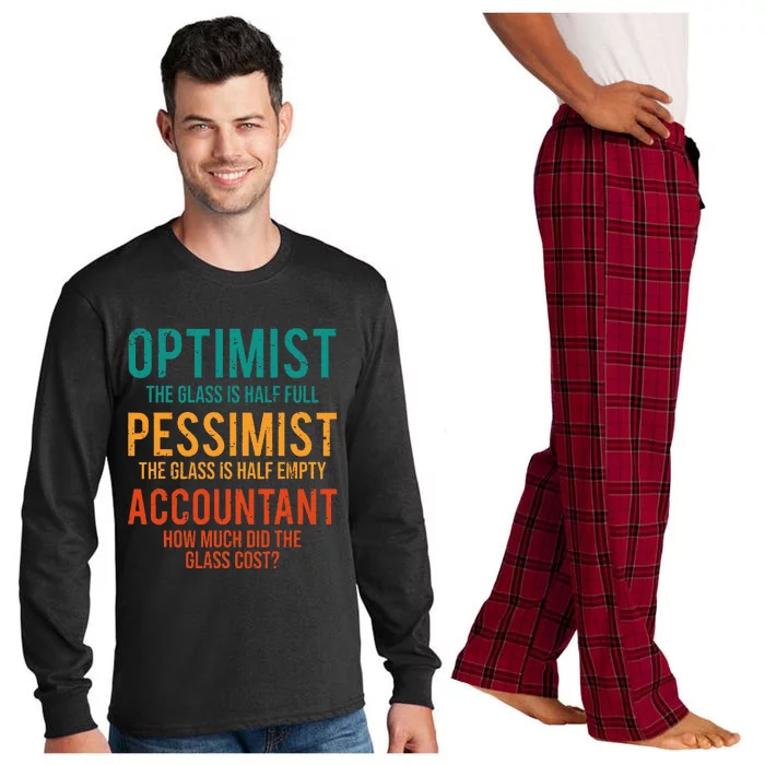 Retro Optimist Pessimist Accountant Glass Funny Long Sleeve Pajama Set