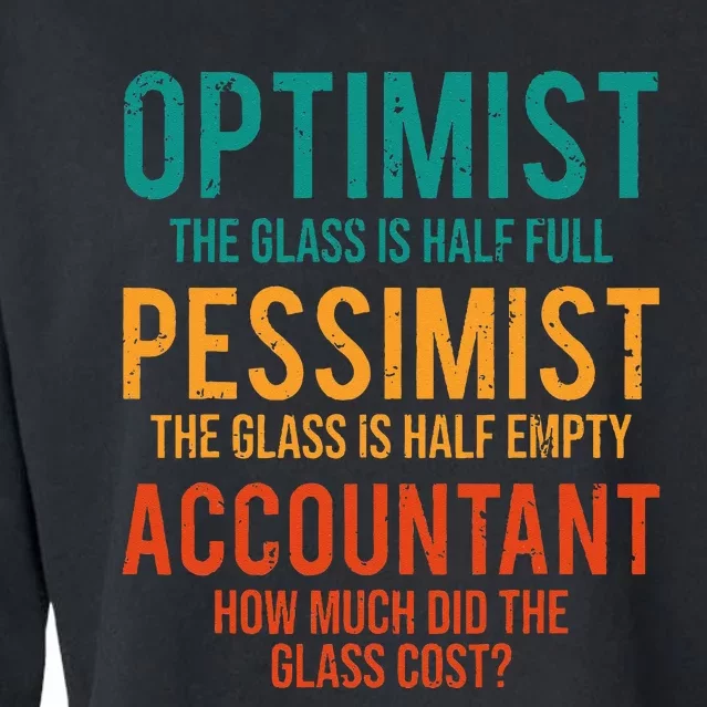 Retro Optimist Pessimist Accountant Glass Funny Cropped Pullover Crew